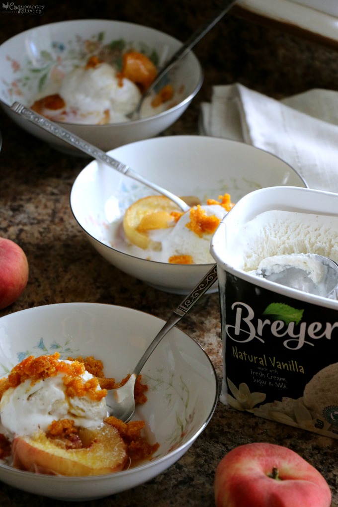 Roasted Peaches with Breyers Vanilla Ice Cream Summer Dessert