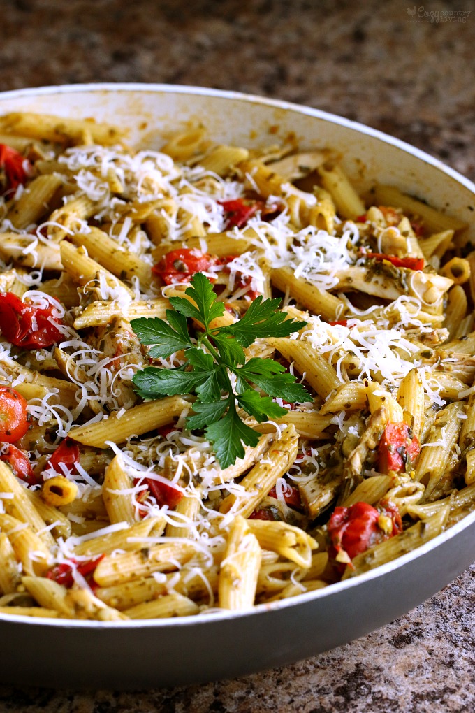 Easy to Make Chicken & Tomato Pesto Pasta for Dinner