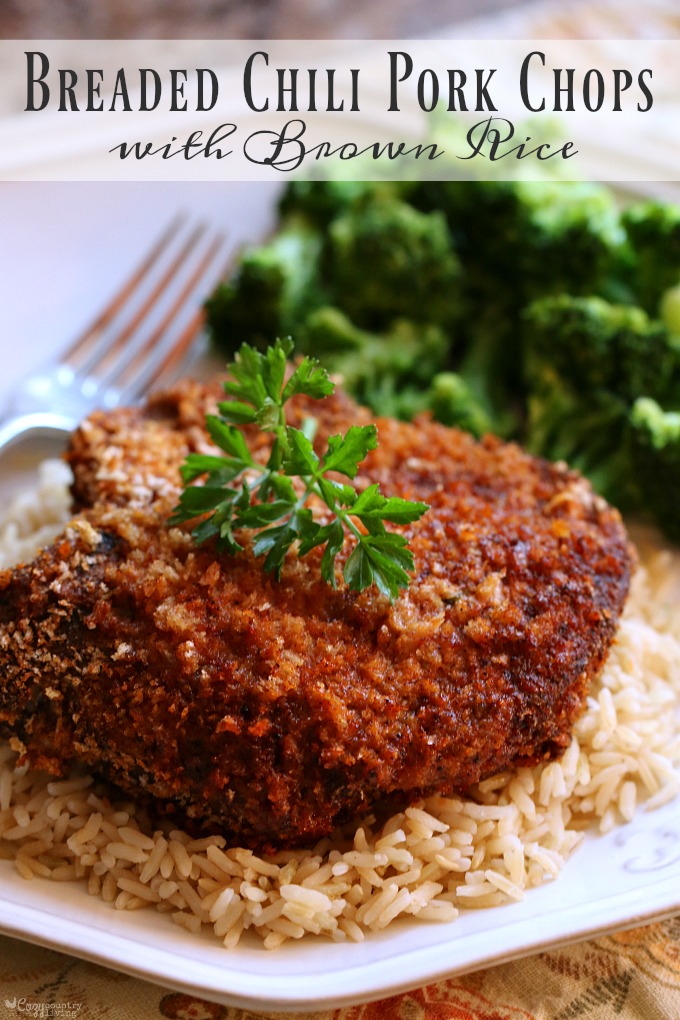 Breaded Chili Pork Chops with Brown Rice for Dinner