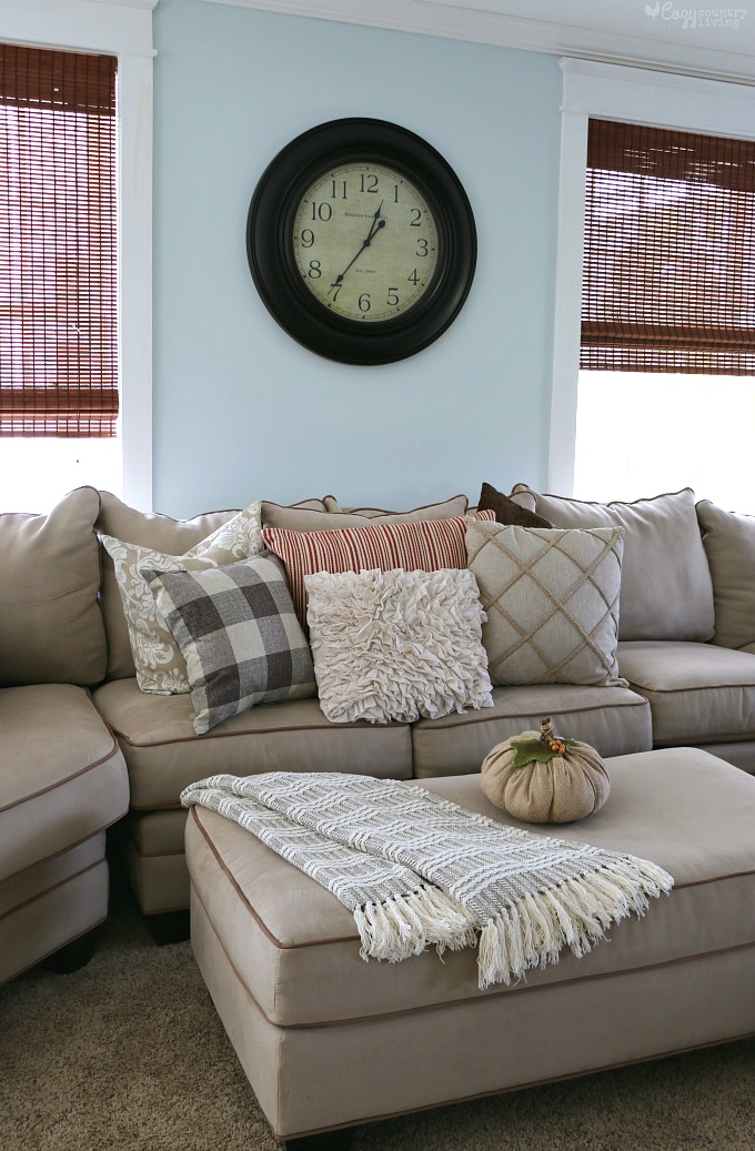 Fall Decor on Sectional Sofa in Living Room 