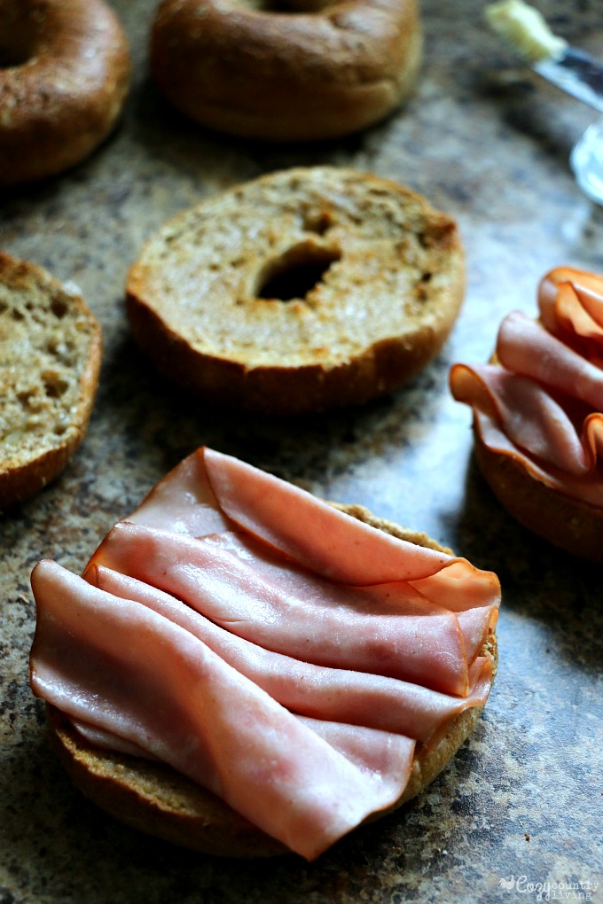 Add Thinly Sliced Ham to Bagels