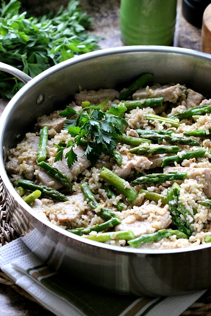 Delicious & Easy One Pan Pork with Rice & Asparagus