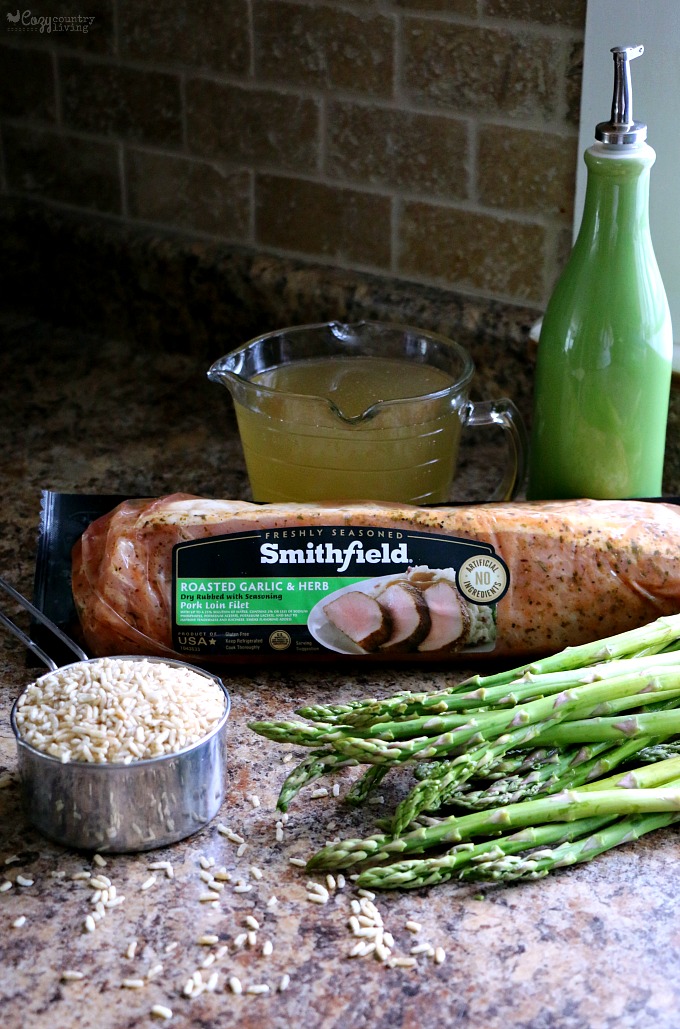 Ingredients for One Pan Pork with Rice & Asparagus
